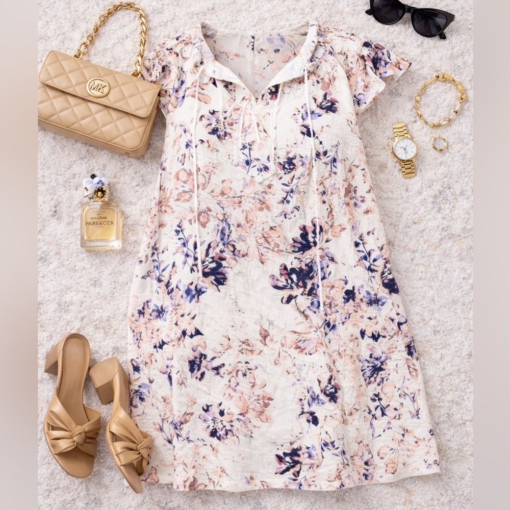 Robbie Bee Floral Shift Dress Ivory Plus Size 2X NWT